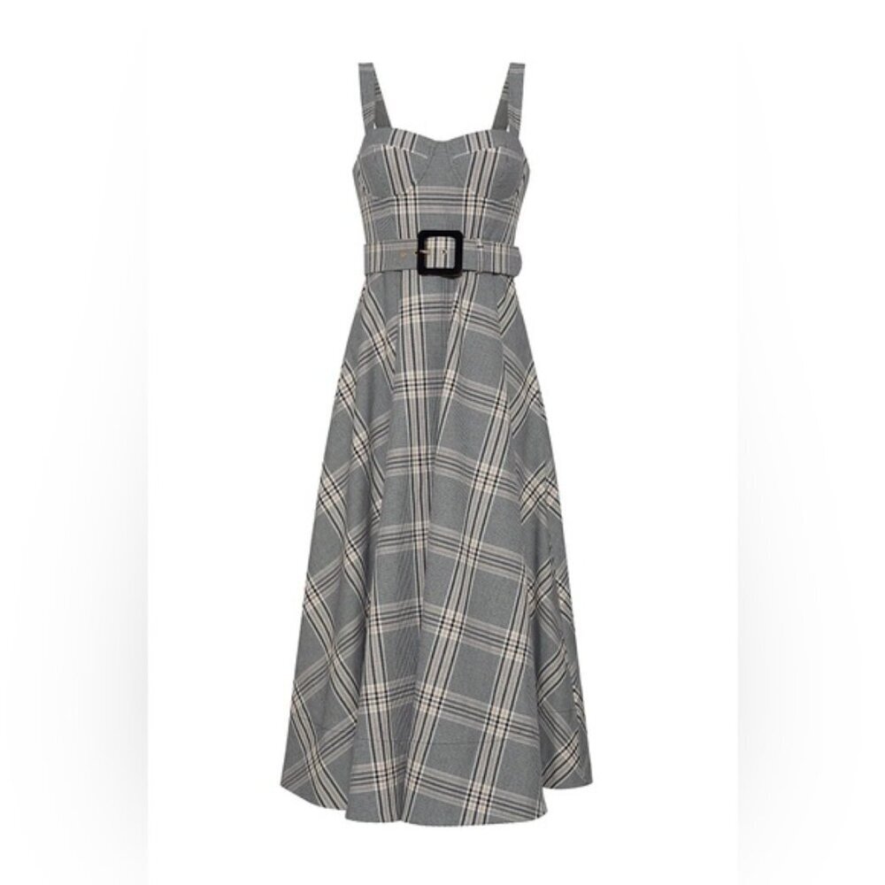 NEW Cara Cara Calypso Belt Midi Dress Raymond Plaid Gray Multi US 6 UK 10 - Picture 5 of 14